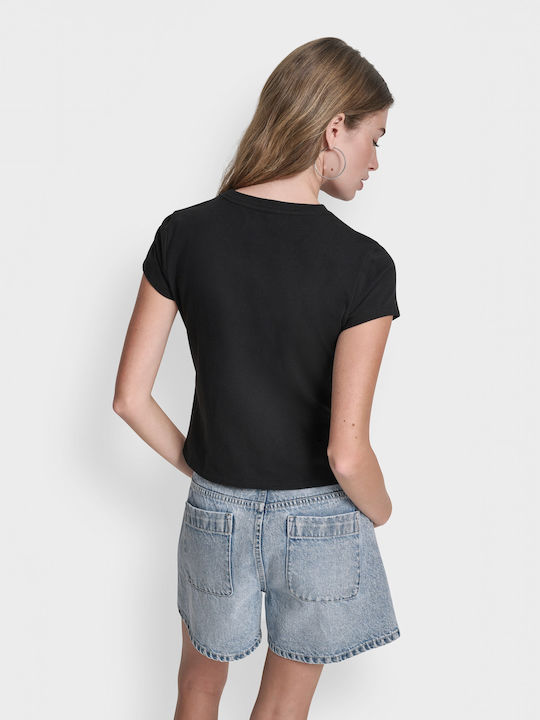Women's Cotton Short Sleeve Black Blouse