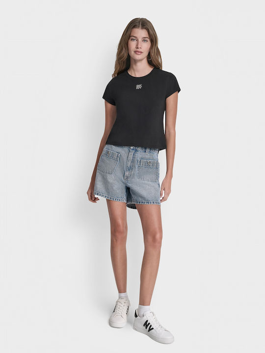 Women's Cotton Short Sleeve Black Blouse