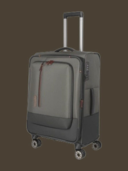 Travelite Medium Fabric Travel Suitcase Dark Olive with 4 Wheels Height 66cm 92948-86M