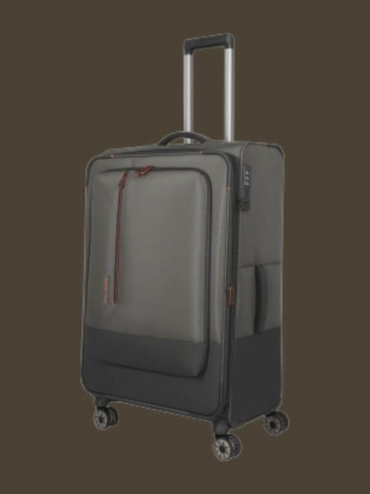 Travelite Large Fabric Travel Suitcase Dark Olive with 4 Wheels Height 77cm 92949-86L