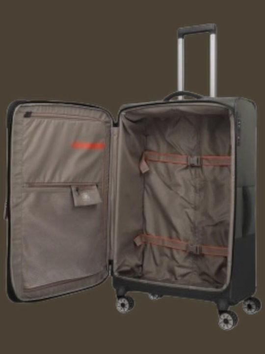 Travelite Large Fabric Travel Suitcase Dark Olive with 4 Wheels Height 77cm 92949-86L