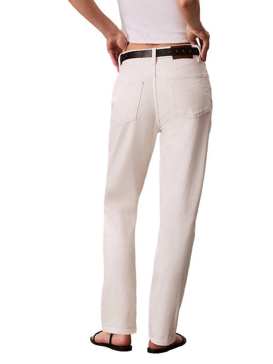 High Rise Women's Jean Pants in Mom Fit White