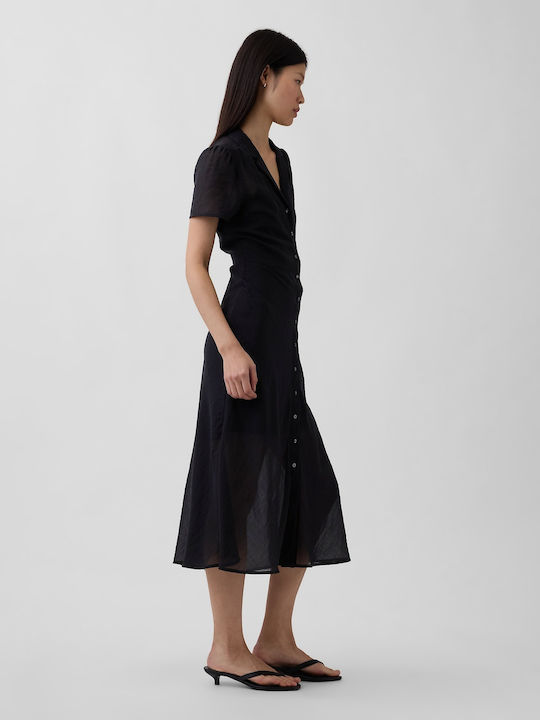 Sommer Midi Hemdkleid True Black