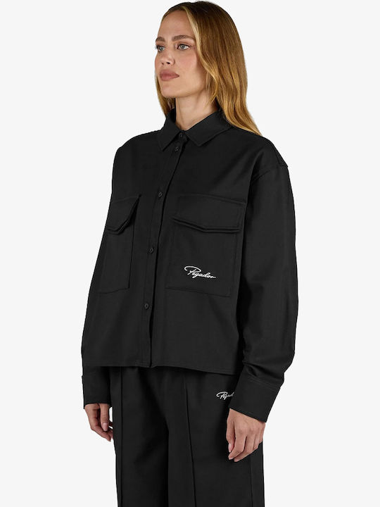 Дълъг Ръкав Overshirt в Прекалено Голяма Линия Черен