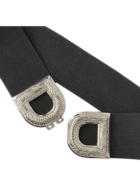 Curea Dama Largă Elastică Neagră 0787-Negru/Argintiu