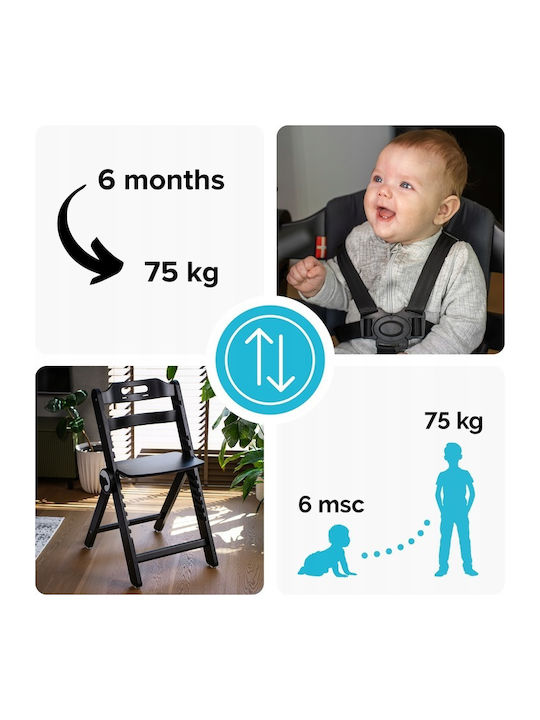 Kidnort Scaun De Masă Pliabil Cu Ramă Din Lemn Și Șezut Textil Negru
