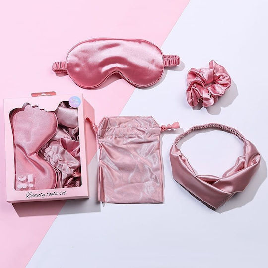 Ecarla Satin Cosmetic Accessories Set Headband + Eye Mask + Hair Tie + Pouch