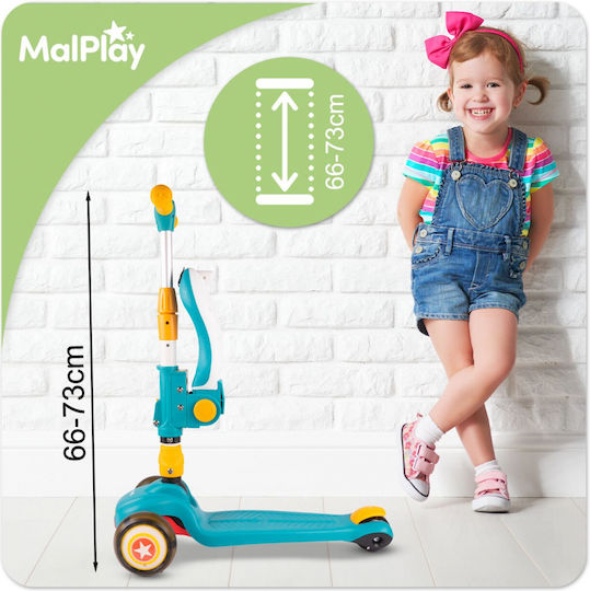 MalPlay Scuter Copii Pliabil 3 Roți Cu Iluminare LED Pentru 2+ Ani Albastru