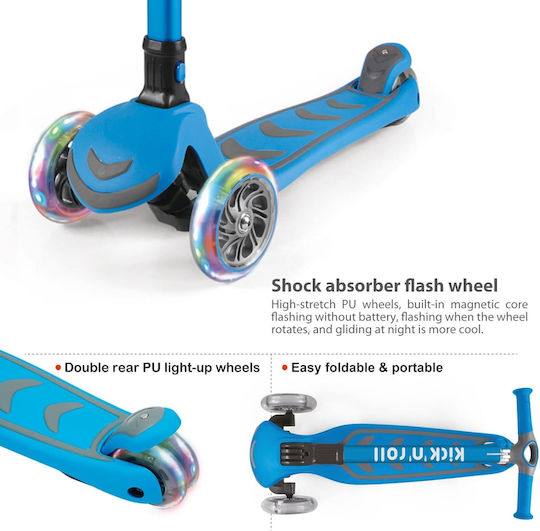 Kick’n’roll Scuter Copii Pliabil 3 Roți Cu Iluminare LED Pentru 3+ Ani Albastru