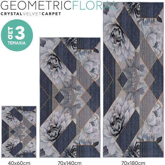 Chios Hellas Σετ Πατάκια Μπάνιου Velvet 011001 Χαλάκια Crystal Velvet Geometric Floral 40x60εκ. 3τμχ