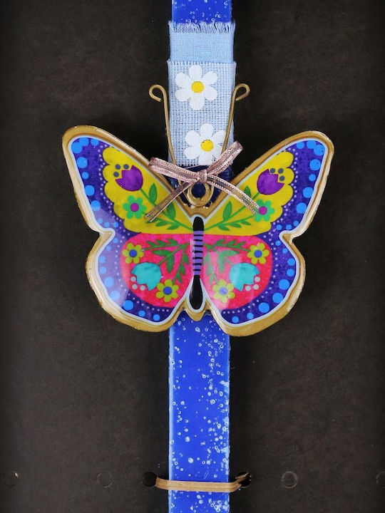 Easter Candle Butterfly Round Butterfly Floral 40cm Blue