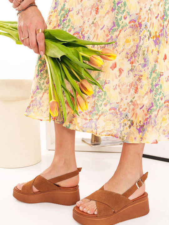 Ταμπά Δερμάτινα Flatforms Φαρδιά Χιαστί Λουριά