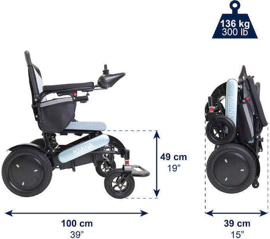 KMINA Ηλεκτροκίνητο Αναπηρικό Αμαξίδιο 63cm K10074 Γκρι