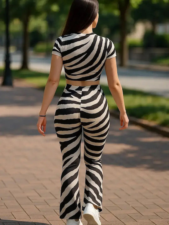 Women's White & Black Set with Slim Fit Trousers