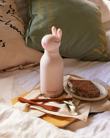 Asobu Kids Water Bottle Thermos Silicone with Straw Bubbles Bunny 460ml