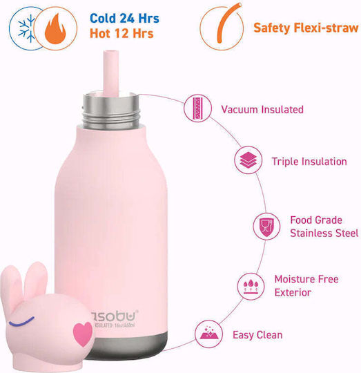 Asobu Kids Water Bottle Thermos Silicone with Straw Bubbles Bunny 460ml