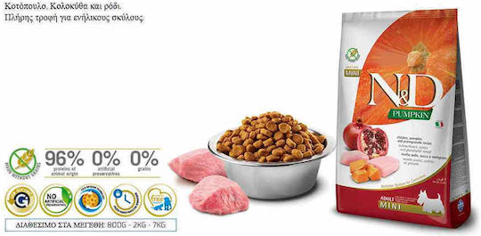 Farmina N&D Pumpkin Adult Mini 7kg Dry Food Grain-Free for Adult Small Breed Dogs with Chicken, Pomegranate and Pumpkin