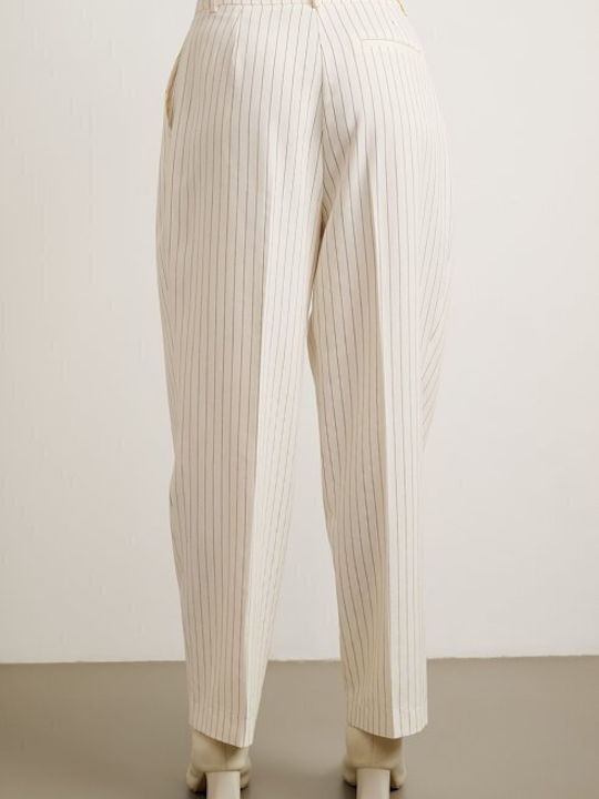 Women's Ecru Set with High Rise Striped Straight Leg Trousers