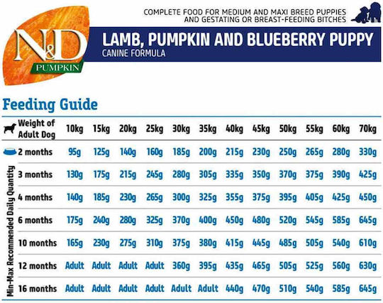 Farmina N&D Pumpkin Formula 12kg Trockenfutter ohne Getreide für Welpen mittlerer & großer Rassen mit Lamm, Kürbis und Blaubeere