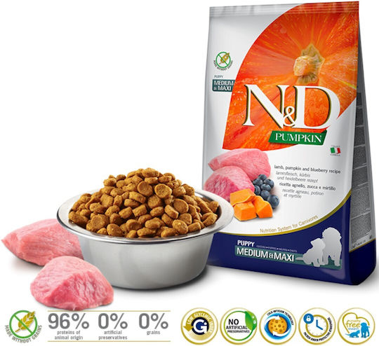 Farmina N&D Pumpkin Formula 12kg Trockenfutter ohne Getreide für Welpen mittlerer & großer Rassen mit Lamm, Kürbis und Blaubeere