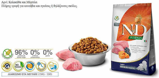 Farmina N&D Pumpkin Formula 12kg Trockenfutter ohne Getreide für Welpen mittlerer & großer Rassen mit Lamm, Kürbis und Blaubeere
