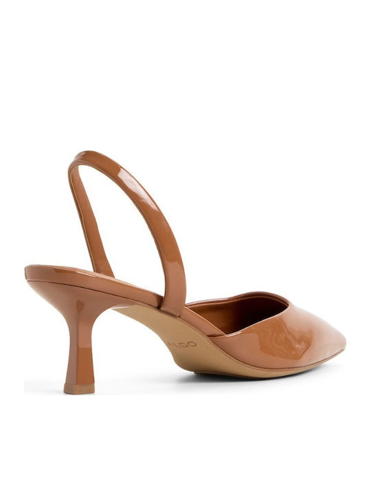 Pointed Toe Heels in Patent Leather with Strap & High Brown Heel