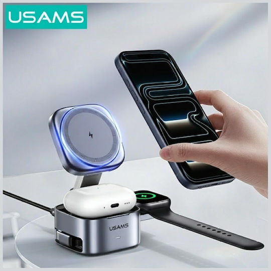 Usams Wireless Charger Qi2 and Cable USB-C 15W Gray (CD257)