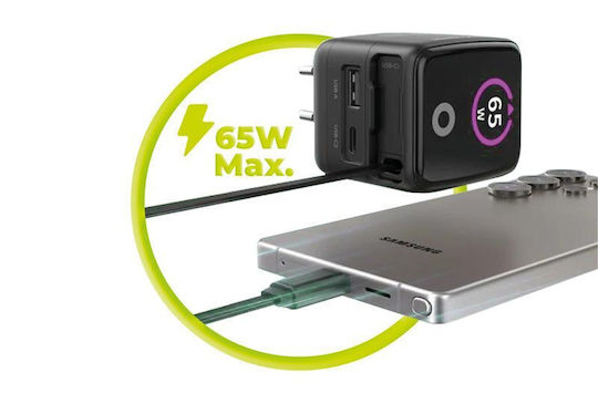 Mobile Origin Wireless Charger GaN With USB-A Output Port And USB-C Output Port 65W Quick Charge 2.0 / Quick Charge 3.0 Black PW3