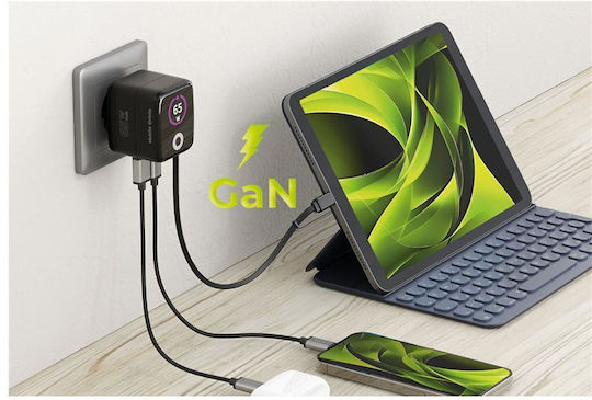 Mobile Origin Wireless Charger GaN With USB-A Output Port And USB-C Output Port 65W Quick Charge 2.0 / Quick Charge 3.0 Black PW3