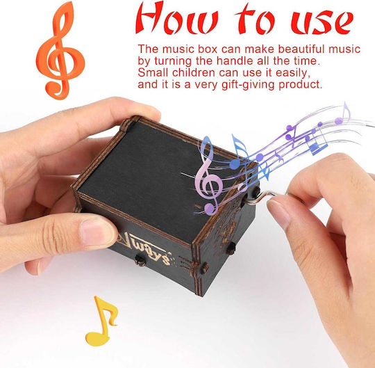 Music Box Crank – Carved Antique Set Made of Wood 2 Pieces Brown
