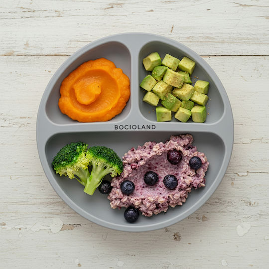Bocioland Children's Silicone Food Plate Gray
