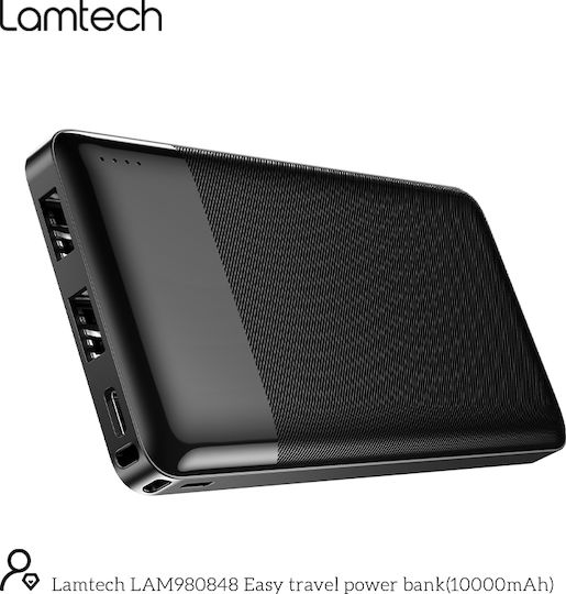 Lamtech Power Bank 10000mAh με 2 Θύρες USB-A Μαύρο