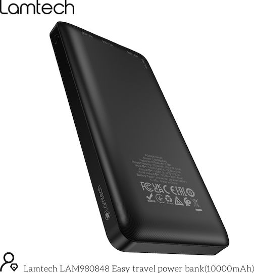 Lamtech Power Bank 10000mAh με 2 Θύρες USB-A Μαύρο