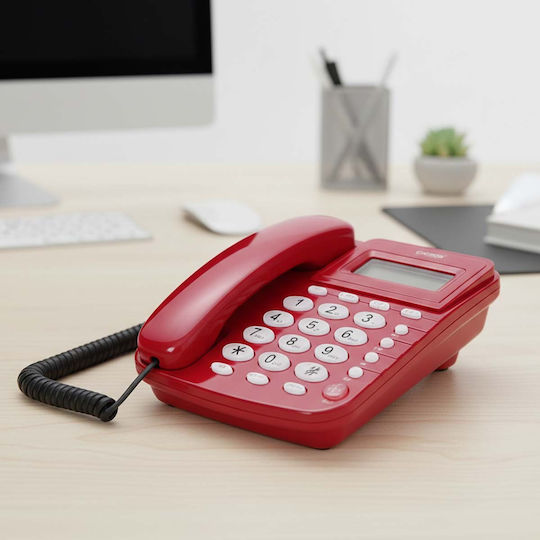 Avizar Multifunction Corded Landline Phone Lcd Screen Redial Alarm Red