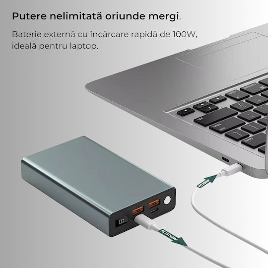 Voltres Power Bank 20000mAh 100W mit 2 USB-A Ausgangsanschlüsse und 2 USB-C Ausgangsanschlüsse Silber