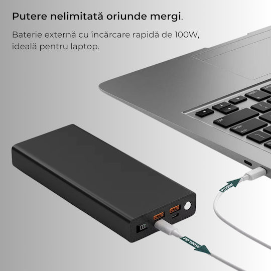 Voltres Power Bank 30000mAh 100W Mit 2 USB-A Ausgangsanschlüsse Und 2 USB-C Ausgangsanschlüsse Schwarz