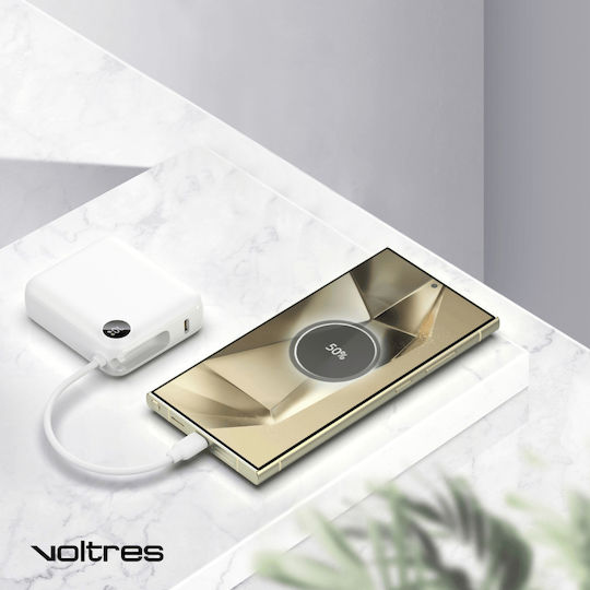 Voltres ChargeGO Power Bank 10000mAh 22.5W cu Port USB-C Alb