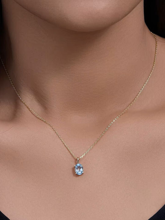By Queen Luxury Women's Silver Necklace With Light Blue Topaz