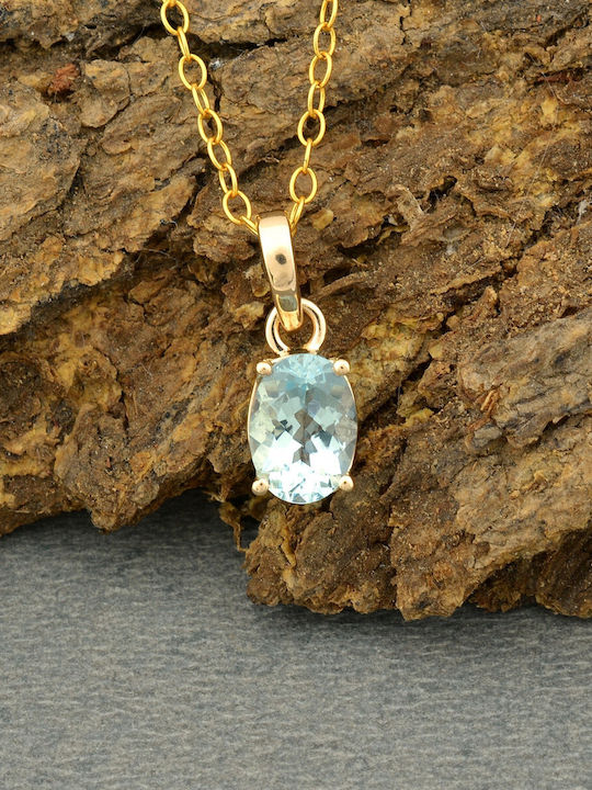 By Queen Luxury Women's Silver Necklace With Light Blue Topaz