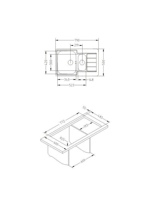 Alveus Drop-In Küchenspüle Inox M79xB50cm Silber