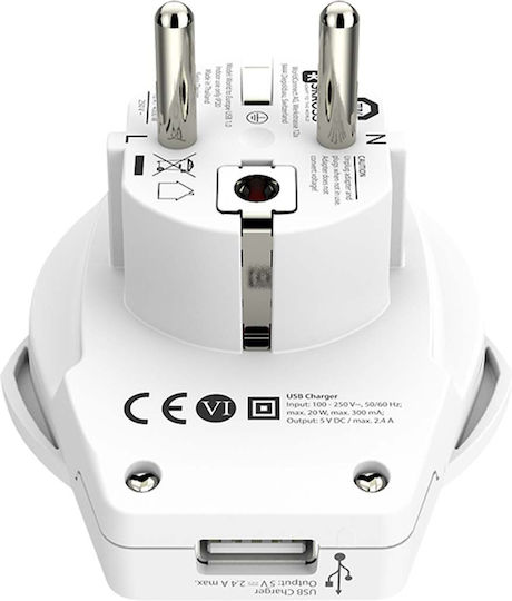 Skross Adaptor De Călătorie World La Europa 2/3 Poli Usb Alb