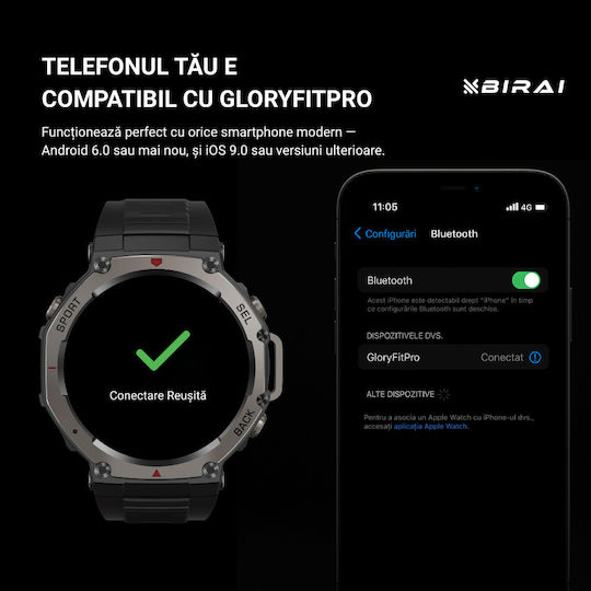 GloryFitPro Αδιάβροχο Smartwatch με Παλμογράφο (Μαύρο)
