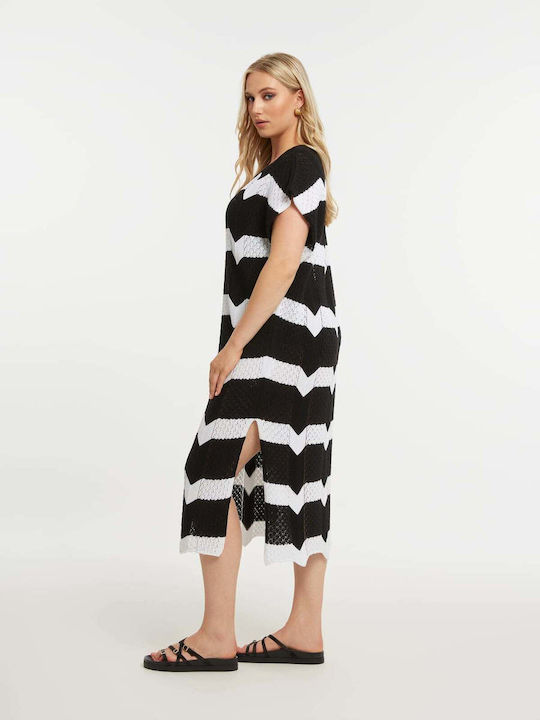 Rochie De Vară Pentru Femei Midi Tricotată Neagră