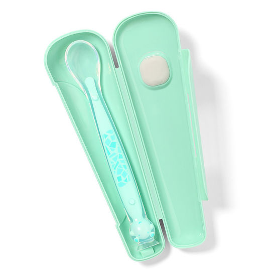 Babyono Lingură pentru Bebeluși din Silicon în Carcasă pentru 6+ Luni Verde