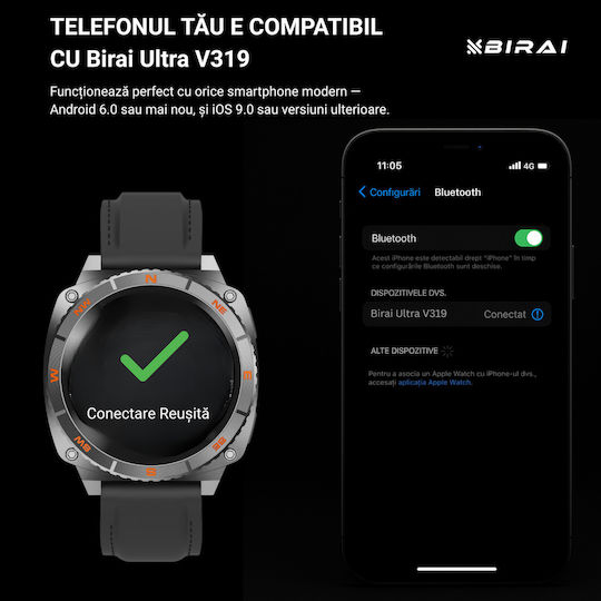 Ultra V319 Waterproof Smartwatch With Heart Rate Monitor Black