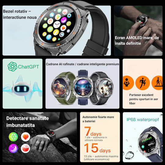 Ultra V319 Waterproof Smartwatch With Heart Rate Monitor Black