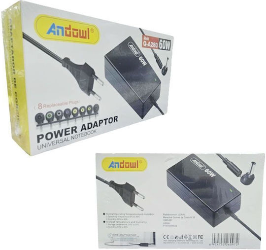 Andowl Încărcător Laptop Universal 60W cu Cablu de Alimentare Detașabil