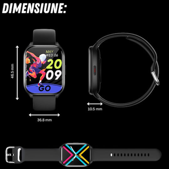 VortexIQ Smartwatch Mit Herzfrequenzsensor Schwarz Groß