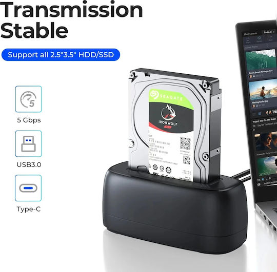 Orico Θήκη για Σκληρό Δίσκο 2.5" / 3.5" SATA III με σύνδεση SATA Type-C σε Γκρι χρώμα