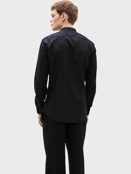 Kaleb Long Sleeve Cotton Shirt In Narrow Fit Black